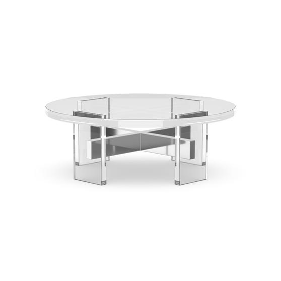 Clear Acrylic Round Centre Table with stainless Steel Frame - Sleek Transparent Design for Living Room, Dining Area - Stylish and Versatile Furniture Piece | SunHome