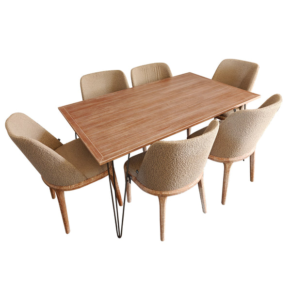 SunHome Solid Wood Dining Table with Six Chairs Set - Beech Wood Construction, Modern Design, Ideal for Dining Rooms