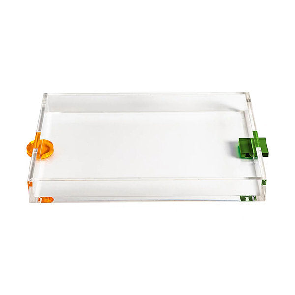 Acrylic Rectangular Serving Tray with Gold Handle for Food, Tea, Coffee, Breakfast, Appetizers Use in Kitchen - CX14