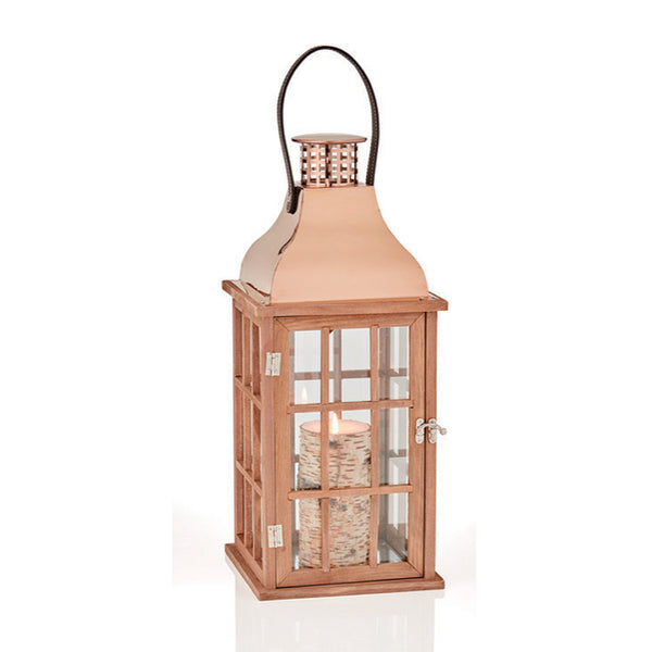 SunHome Furniture Natural Wood Lantern with Leather Strap